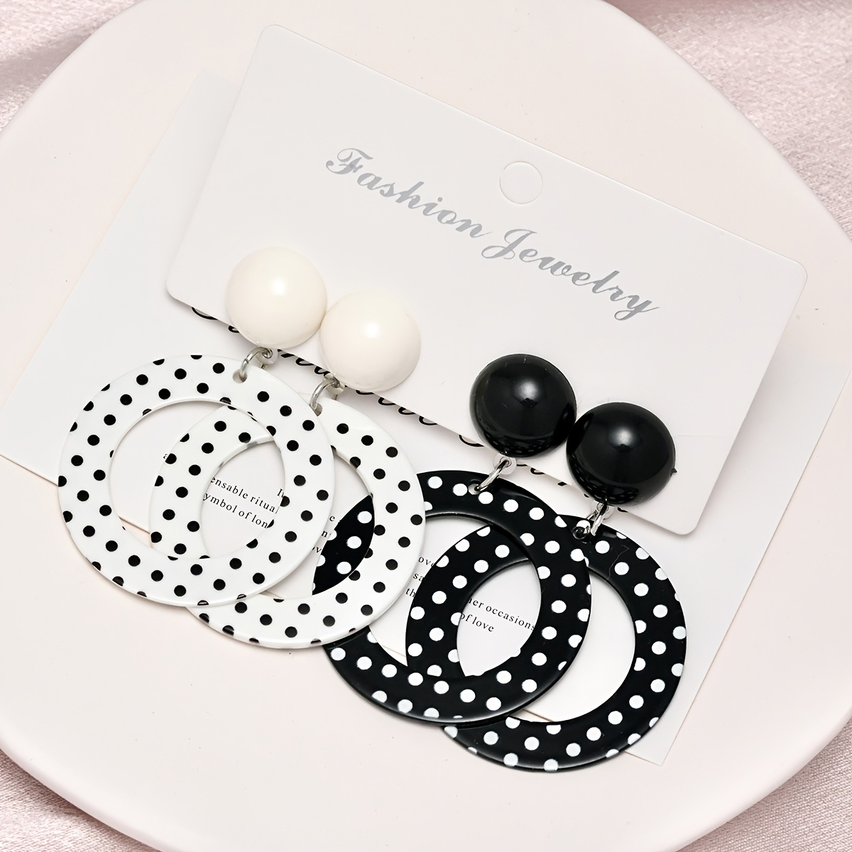 2 Pair Classic Black & White Polka Dot Earring Set